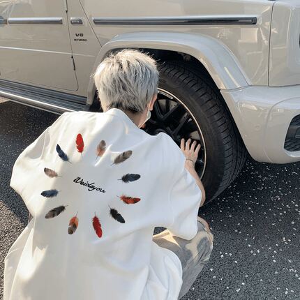 赚钱买跑车 重磅纯棉260克白色短袖T恤男士夏季潮牌百搭宽松体恤