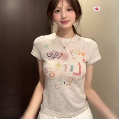 趣味卡通印花设计感彩棉短袖t恤