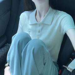 杭州四季青广州十三行女装高端上衣polo刺绣针织衫冰丝短袖T恤夏