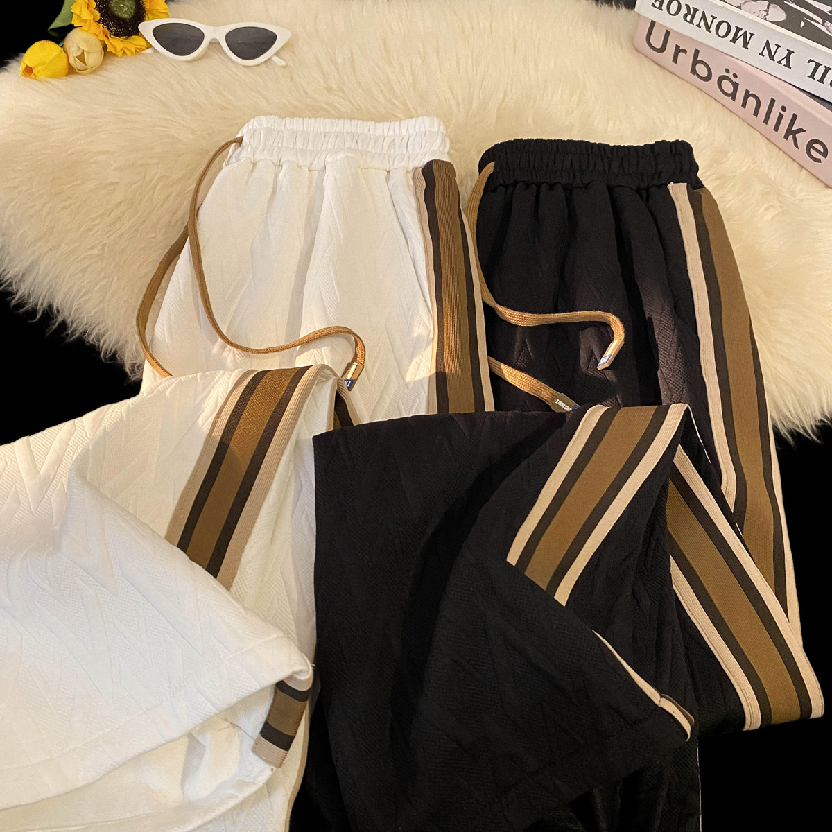 2025春装新款时尚阔腿裤直筒裤织带提花男士休闲裤K6696-P45，男装休闲裤，电商A006