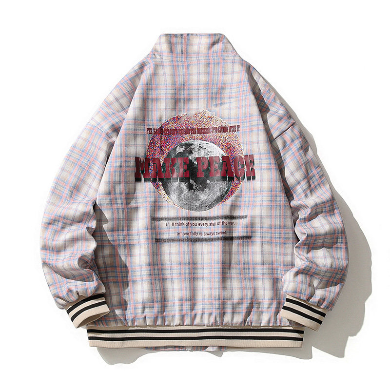 2025春装新款时尚格子印花男士棒球服夹克休闲情侣外套JK928-P75,男装夹克,电商A006