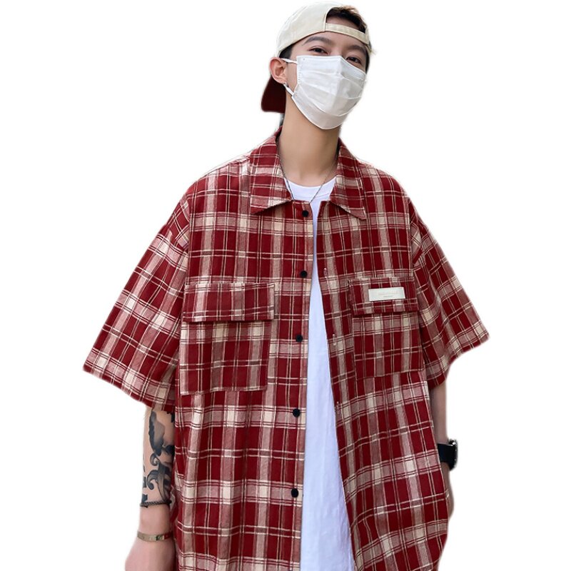 直播好货格子2025夏装小香风格子短袖衬衫情侣ins衬衣C9901-P45,男装T恤,电商A006