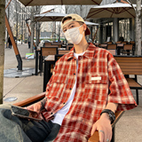 直播好货格子2025夏装小香风格子短袖衬衫情侣ins衬衣C9901-P45，男装T恤，电商A006
