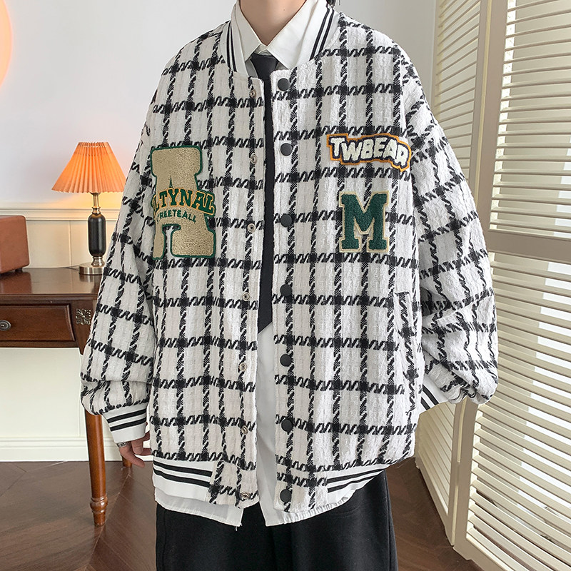 2025秋装格子毛呢夹克刺绣男士呢料外套棒球服JK835-P85,男装夹克,电商A006