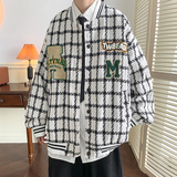 2025秋装格子毛呢夹克刺绣男士呢料外套棒球服JK835-P85，男装夹克，电商A006