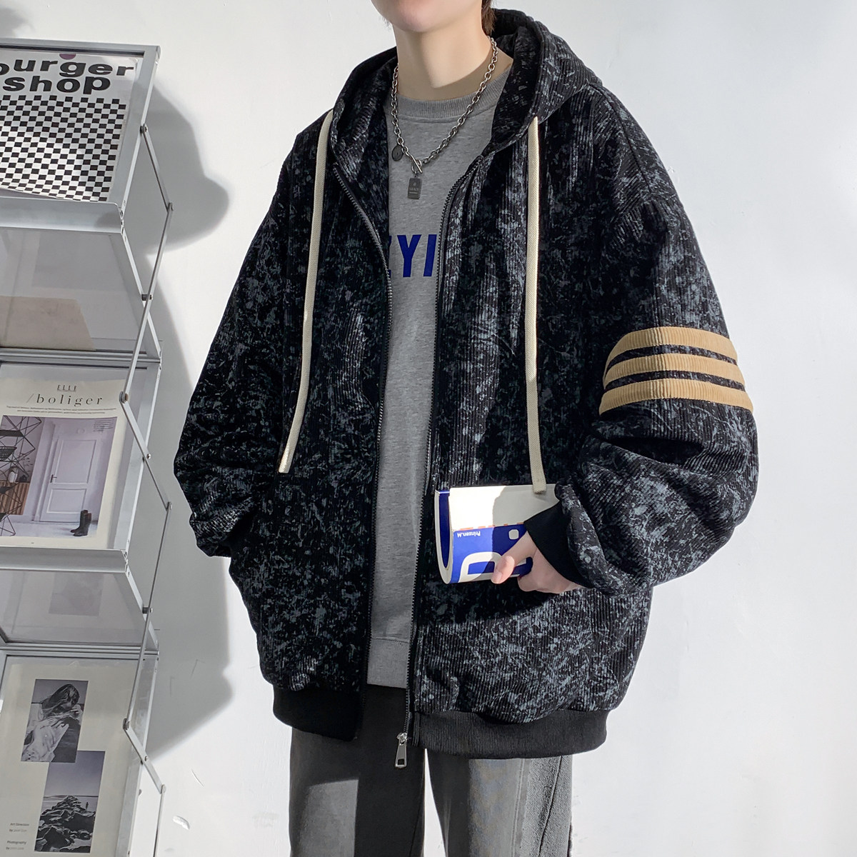 2025秋装新款扎染工艺时尚连帽卫衣休闲男士夹克外套WY881-P70,男装夹克,电商A006