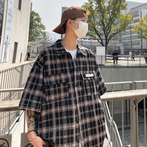直播好货格子2025夏装小香风格子短袖衬衫情侣ins衬衣 C9901-P45图片