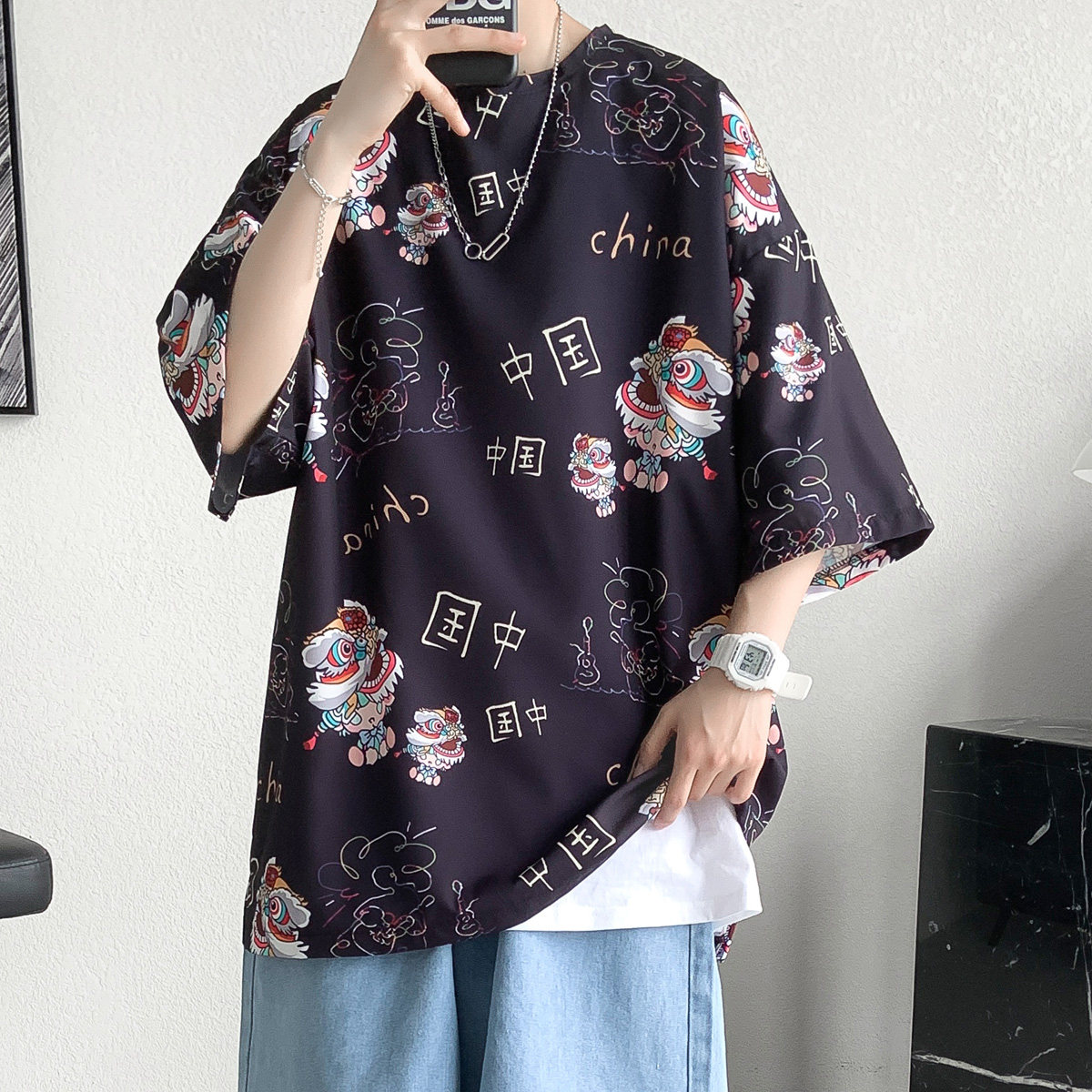 2023夏装文字涂鸦印花男士短袖T恤宽松休闲T恤衫TX828-P30,男装T恤,电商A006