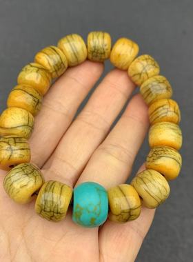 藏式牦牛骨玉化料桶珠单圈佛珠手链男士手串手工雕刻个性文玩饰品