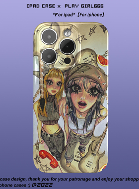 PlayGirl摇滚甜心辣妹亮面插画废土风手机壳适用苹果iphone13pro/xr/华为nova10荣耀mate30真我vivo全包菲林