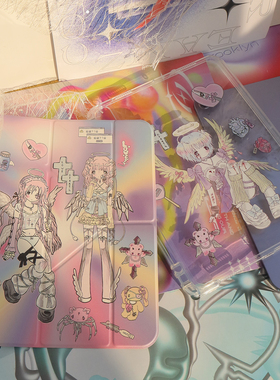 PlayGirll小众插画病娇少女适用可拆分Y折2025款ipadpro13保护套亚克力air7/6壳苹果平板ipad11带笔槽12.9壳