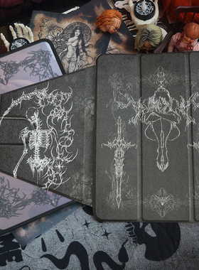 PlayGirll古典北欧风暗黑线条适用2025新款Air7苹果iPad保护壳pro13寸滑轨拆分mini7套iPad11亚克力Y折华为