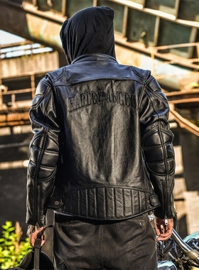 男士真皮皮衣哈雷骑行机车服连帽头层牛皮夹克青年摩托车外套潮牌