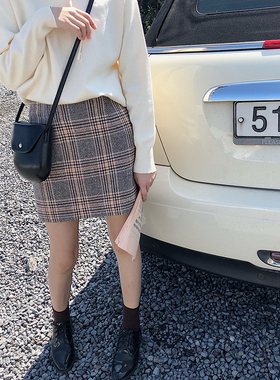 【年中清仓】超百搭的复古格子毛呢高腰半身裙A字短裙女