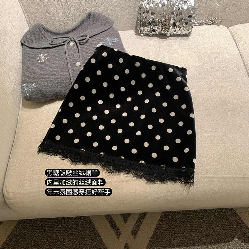 加绒蕾丝包臀半身裙短裙