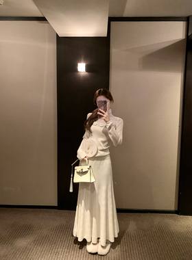 Ashy Snow浪漫旋律 显瘦坑条针织半身裙鱼尾裙长裙松紧腰围温柔