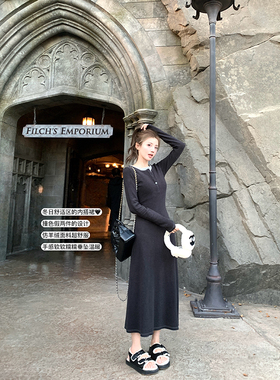 Ashy Snow 舒适区 撞色假两件收腰显瘦针织连衣裙女秋冬款长裙