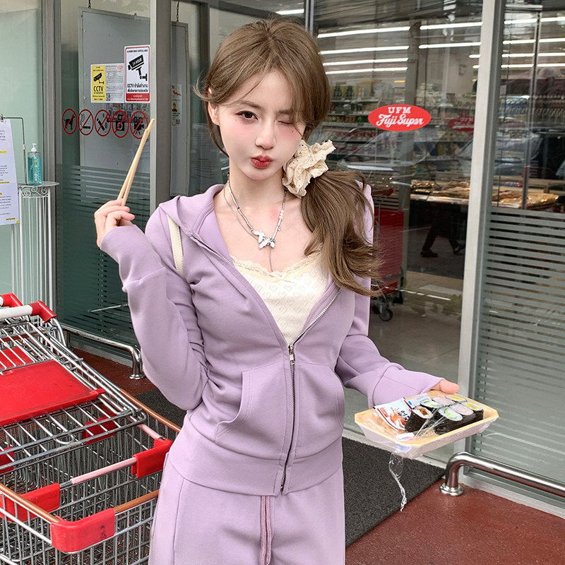 Ashy Snow【清仓折扣】连帽修身卫衣女收腰垂感直筒裤两件套装,女装/女士精品,时尚套装,淘宝优惠券,粉丝福利购,淘宝优惠卷