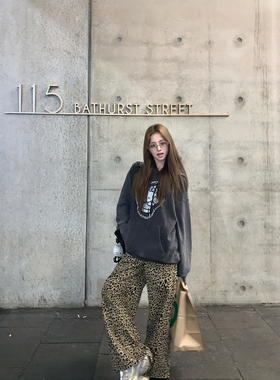 Ashy Snow 时髦街区 豹纹美式复古休闲宽松阔腿牛仔裤街头时髦