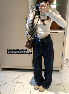 Ashy Snow 直腿遮胯！巨好穿原色薄绒烟管裤牛仔裤2024新款女长裤