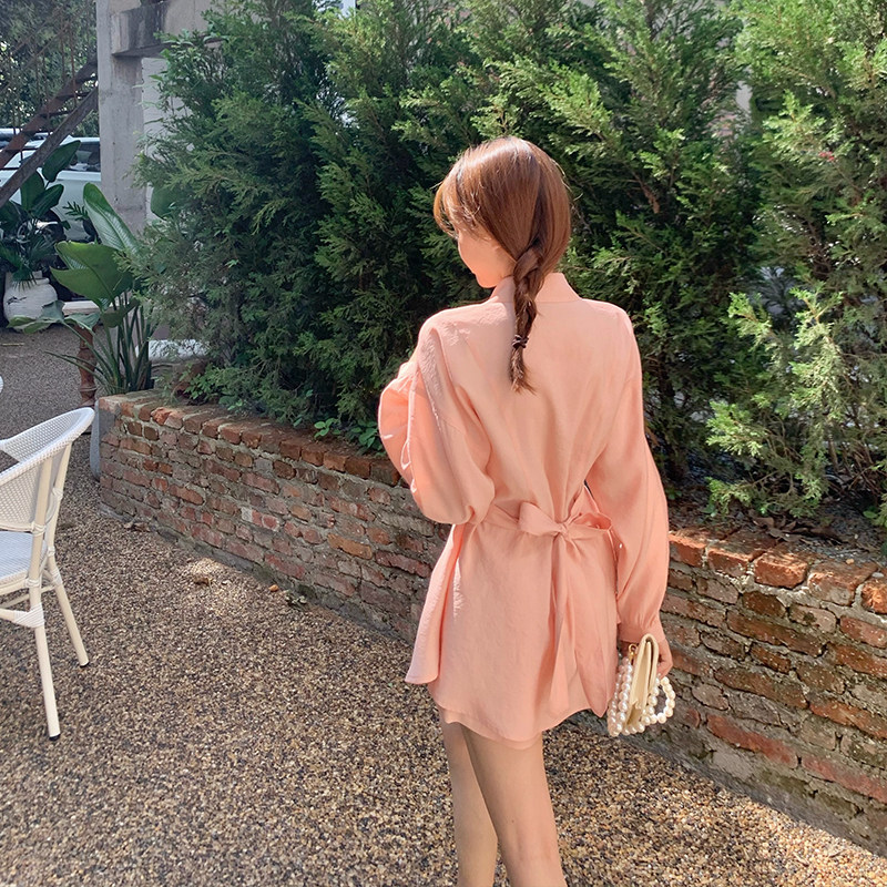 ashy snow 蜜桃乌龙茶 气质姐姐绑带收腰防晒衬衫套装短裤两件套