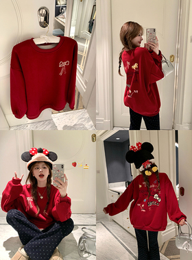 Ashy Snow 新年氛围红色涂鸦后背印花套头加绒卫衣女宽松慵懒上衣