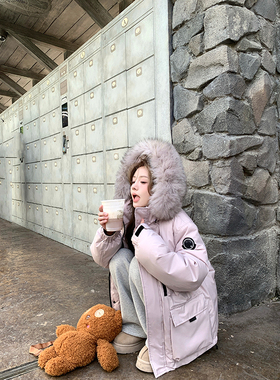 Ashy Snow 芋泥啵啵 大毛领紫色派克工装羽绒服女款冬季三防外套