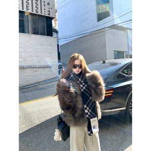 Ashy 以假乱真仿狐狸毛晕染环保皮草层次感正肩立领 Snow首尔月光