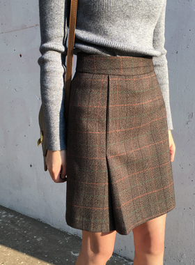 【清仓】设计感深棕复古英伦暗格百搭高腰半身短裙