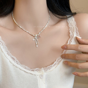 千亿少女项链碎银金属芭蕾风蝴蝶结爱心珍珠项链女百搭颈链锁骨链