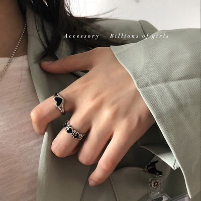千亿少女韩国复古黑色ins戒指环