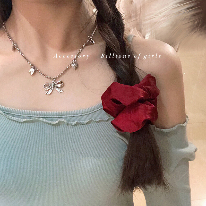 千亿少女#韩国流苏蝴蝶结项链女气质简约时尚心形锁骨链复古爱心
