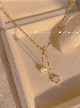 「千亿少女」锆石小众轻奢项链女方形爱心锁骨链日韩颈链ins钛钢