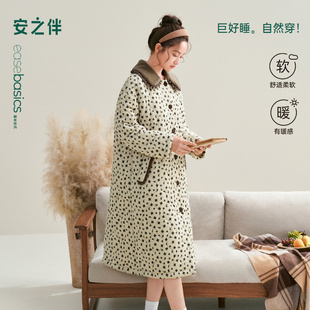 睡衣冬款 三层夹棉睡袍女士冬季 珊瑚绒睡裙家居服 巨保暖 安之伴