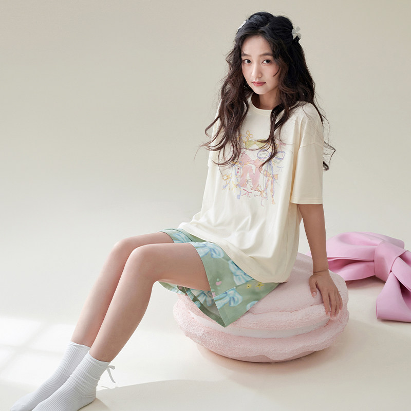 【胡可推荐】安之伴纯棉睡衣女款夏季卡通短袖甜美套装