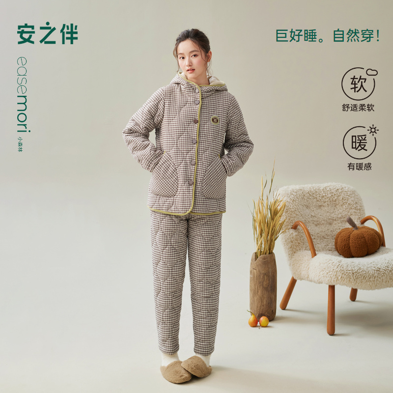 安之伴【巨保暖】三层夹棉袄睡衣女士冬季冬款可外穿珊瑚绒家居服