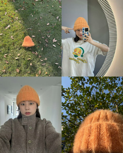 ECHOBIYA/ handmade手工编织横田帽保暖可爱蜜瓜色冷帽