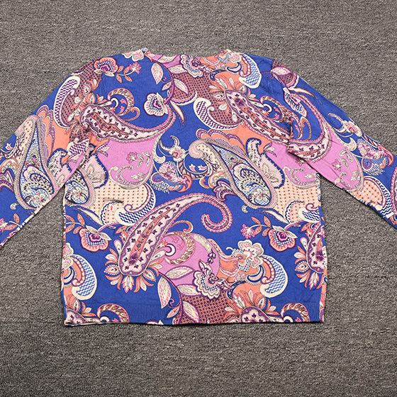 TBS大码女装棉混纺印花针织开衫