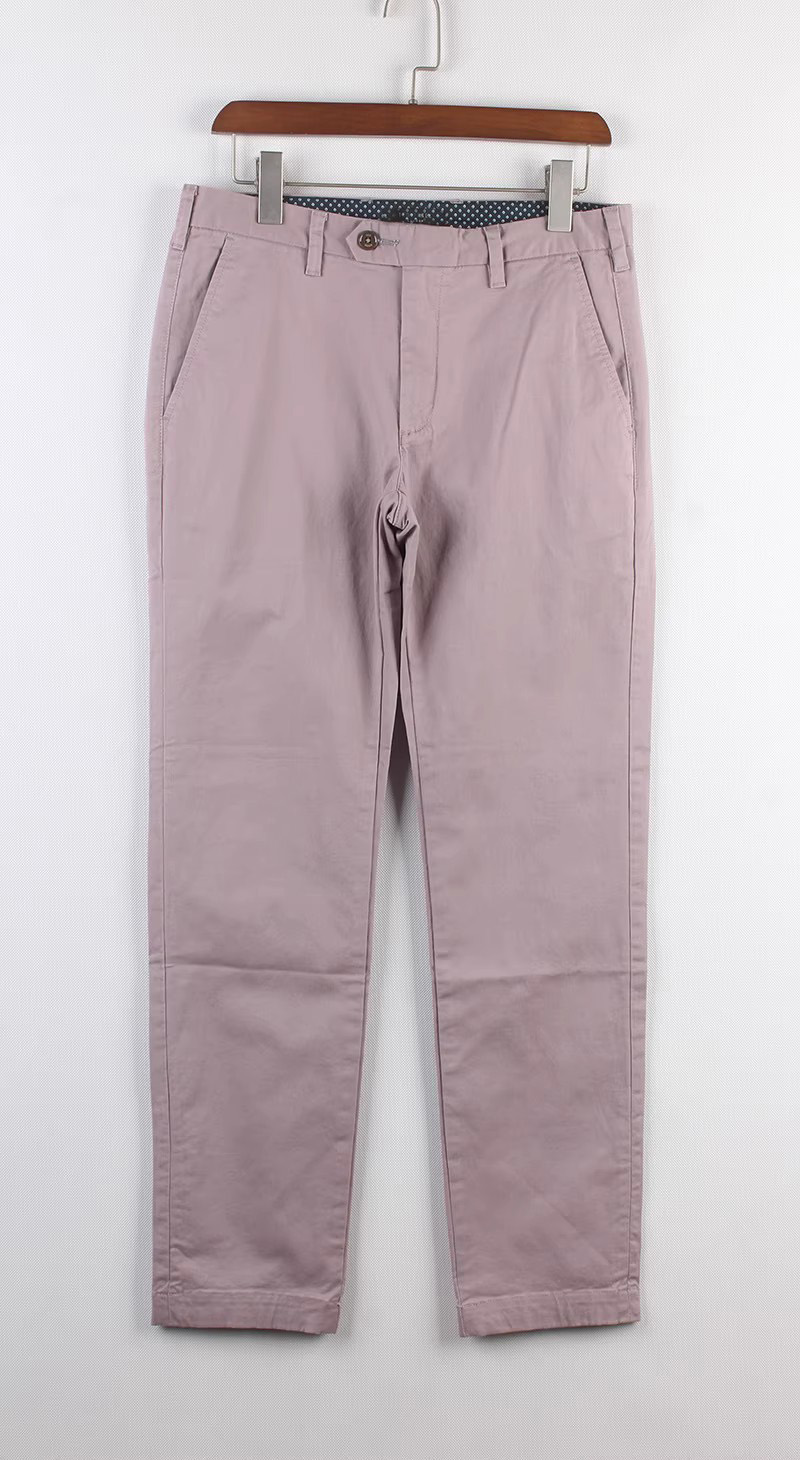 英伦风男士全棉中腰修身版商务通勤口袋领结装饰净面休闲裤西裤