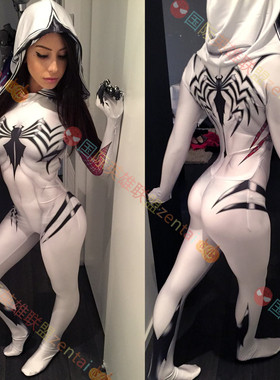 白色女款格温蜘蛛侠毒液Gwen Spiderman cosplay紧身衣zentai服