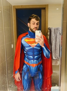 DC漫画正义联盟新款蓝色肌肉超人连体紧身衣Superman Cos扮演套装