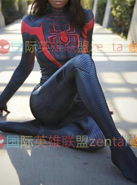 成人儿童女款PS5迈尔斯莫拉莱斯蜘蛛侠连体紧身衣Spiderman Cos服