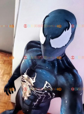 成人儿童男款动漫电影毒液蜘蛛侠连体紧身衣Symbiote Cosplay套装