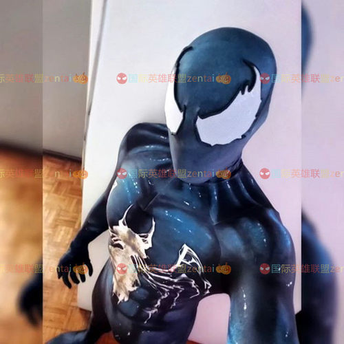 成人儿童男款动漫电影毒液蜘蛛侠连体紧身衣Symbiote Cosplay套装 - 封面