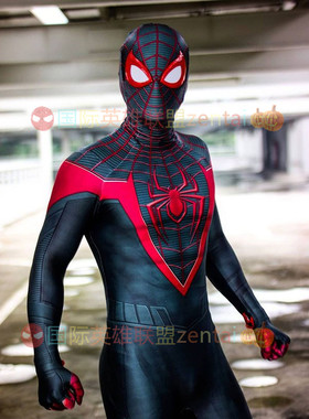 成人儿童PS5迈尔斯·莫拉莱斯蜘蛛侠连体紧身衣Spiderman Cos服