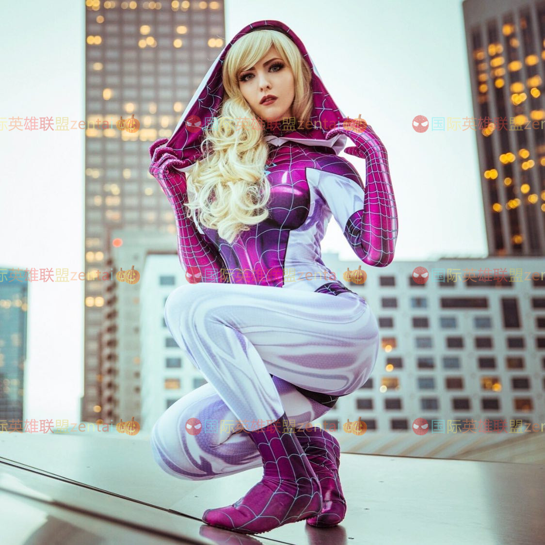 女版成人儿童格温连体紧身衣MJ&Gwen Cosplay扮演蜘蛛侠服无头套