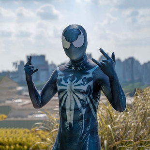 万圣节新款男毒液蜘蛛侠Spiderman连体紧身衣Symbiote Cos战衣服