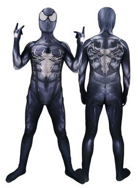 成人儿童男款动漫黑色毒液蜘蛛侠连体紧身衣Symbiote Cosplay服