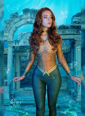 成人儿童电影DC正义联盟海王海后湄拉连体紧身衣Mera Cosplay