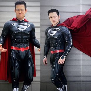 正义超人联盟新款黑色肌肉超人连体紧身衣Superman Cosplay套装